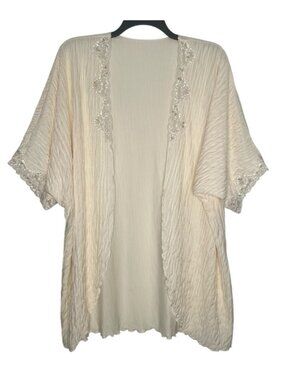 Vtg 70s 80s Shadowline Womens Peignoir Robe Size Large Crinkle Ivory Sequin Lace
